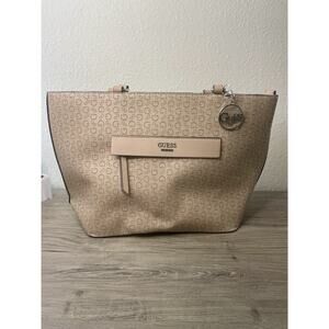 Authentic GUESS Kallman Logo Debossed Tote Bag - Light Brown Monogram